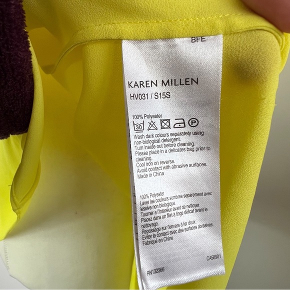 Karen Millen Neon Yellow Sleeveless Chiffon Collared Blouse UK Size 12 - Picture 7 of 8